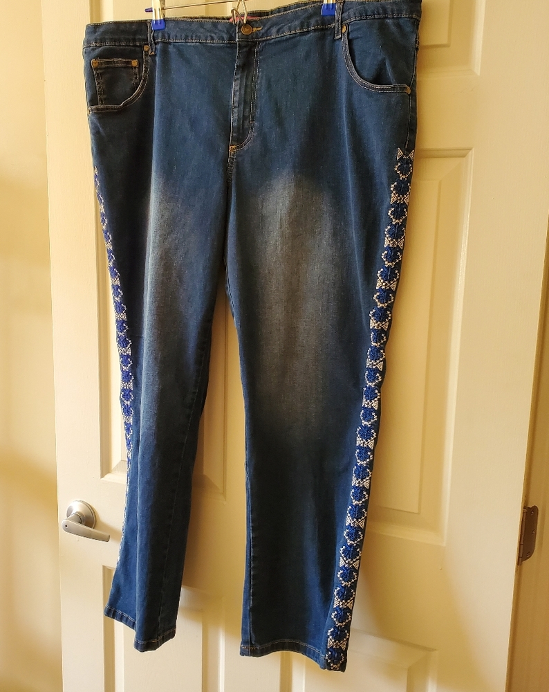 Woman Within Embroidered Straight Leg Jeans - Picture 3 of 12